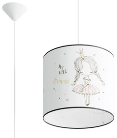 Detské závesné svietidlo Princess, 1x plastové tienidlo so vzorom, (fi 30cm)