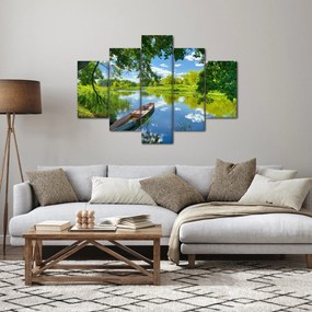 Obraz letné rieky s loďkou (150x105 cm)