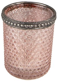 Ružový sklenený svietnik na čajovú sviečku s ozdobným okrajom - Ø 6*6 cm