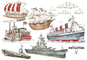 Samolepka do dětského pokoje historie lodí - S