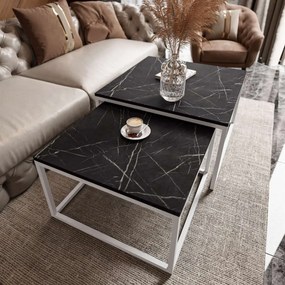 KONFERENČNÝ STOLÍK BELLA ČIERNY MRAMOR + BIELY PODSTAVEC