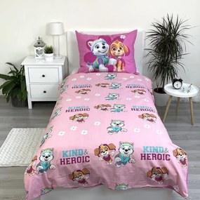 Ružové bavlnené detské obliečky na jednolôžko 140x200 cm Paw Patrol "Heroic" – Jerry Fabrics