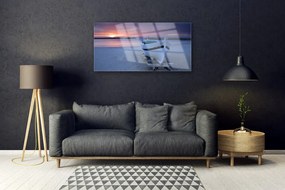 Skleneny obraz Loďka pláž slnko krajina 140x70 cm
