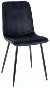 Čierna zamatová jedálenská stolička ALAN s čiernymi nohami