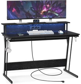 Písací stôl,  herný stôl so stojanom na monitor pre 2 monitory, čierny