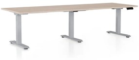 Výškovo nastaviteľný stôl OfficeTech Long, 240 x 80 cm, sivá podnož, dub