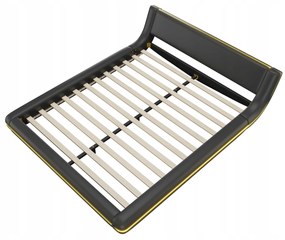 Arhatreya Poschodová posteľ PU s LED osvetlením, čierna, 160 x 200 cm, dvojlôžko manželská