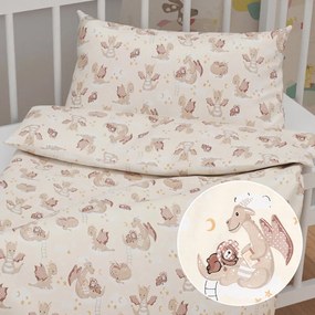 Biante Detské bavlnené posteľné obliečky do postieľky Sandra SA-467 Dráčikovia na žltobéžovom Do postieľky 90x130 a 40x60 cm