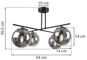 Stropné svietidlo PARIS, 4x grafitové sklenené tienidlo, G