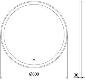 Mexen Esso, okrúhle LED podsvietené kúpeľňové zrkadlo 80 cm, 6000K, vykurovacia podložka proti zahmlievaniu, čierny rám, 9825-080-080-611-70
