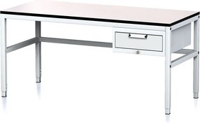 Nastaviteľný dielenský stôl MECHANIC II, 1 zásuvkový box na náradie, 1600x700x745-985 mm, sivá