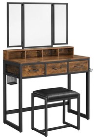 Toaletný stolík s taburetom 28,6x42 cm FLORA hnedá/čierna