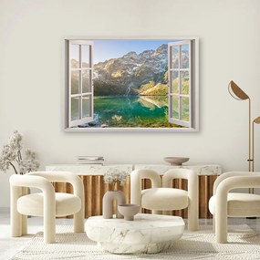 Obraz na plátně, Okno jezera v horách Natura - 120x80 cm