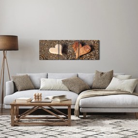 Obraz - Drevené srdiečka (s hodinami) (90x30 cm)