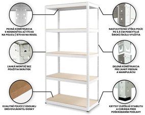 MEGA HIT: Regál 1800x900x300 mm zinkovaný 5-policový, nosnosť 875 kg