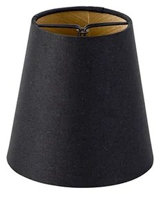 Bavlnený klip-on tienidlo čierny 12 cm okrúhly so zlatým vnútrom