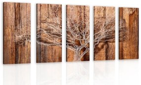 5-dielny obraz strom na drevenom podklade - 100x50