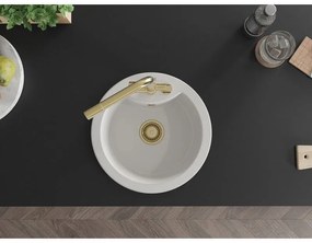 Mexen Diego, 1-komorový granitový drez 488x488x167 mm, zlatá batéria Duero, biela, 6512-20-671600-50
