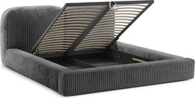 Sivá čalúnená dvojlôžková posteľ s úložným priestorom s roštom 160x200 cm Martina – Micadoni