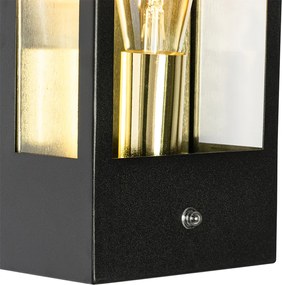 Vonkajšia nástenná lampa čierna so zlatým senzorom súmraku - Rotterdam