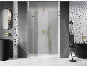 Mexen Lunar-F, skladacie ľavé sprchové dvere 120 cm, 8mm číre sklo, zlatý matný profil, 836S-120-050-55-00-L