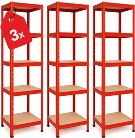 Akcia 3x Regál 180x40x40 cm lakovaný 5-policový, nosnosť 875 kg - červený