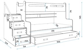 Poschodová posteľ MAX 3 rozšírená 200x120 biela - biela