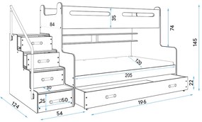 MAX 3 - Poschodová posteľ rozšírená - 200x120cm - Biely - Biely