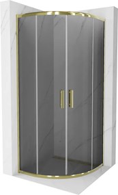 Mexen Rio, štvrťkruhový sprchovací kút s posuvnými dverami 70(dvere) x 70(dvere) x 190 cm, 6mm šedé číre, zlatý lesklý profil, 863-070-070-50-40