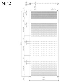 Mereo, Vykurovací rebrík 600x1330 mm, rovný, biely, MER-MT12