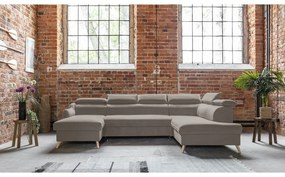 Svetlohnedá zamatová rozkladacia rohová pohovka do "U" (pravý roh) Sweet Harmony – Miuform