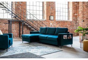 Zamatová rozkladacia rohová pohovka v petrolejovej farbe (ľavý roh) Lofty Lilly – Miuform