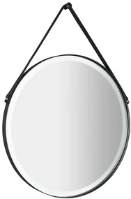 Sapho Sapho, ORBITER guľaté zrkadlo s LED osvetlením, kožený popruh, ø 70cm, čierna matná, ORL070
