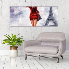 Obraz - Žena a Eiffelova veža (120x50 cm)