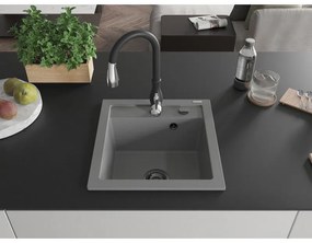 Mexen Vito, 1-komorový granitový drez 520x490x210 mm a drezová batéria Savita, šedá, 6503-71-672601-70-B