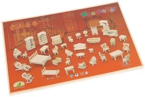 ISO 3D drevené puzzle nábytok pre bábiky 34ks, 9423