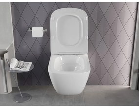 Mexen Timo, závesná WC misa 555x370x335 mm, Rimless Tornádo + WC sedadlo z duroplastu, biela lesklá, 30650200T