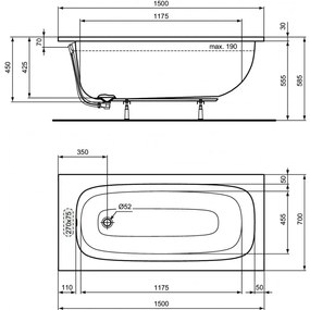 Ideal Standard i.life - Obdĺžniková vaňa 1500x700 mm, s prepadom, biela T475701