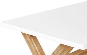Záhradný betónový stôl 200 x 100 cm biela/svetlé drevo OLBIA Beliani