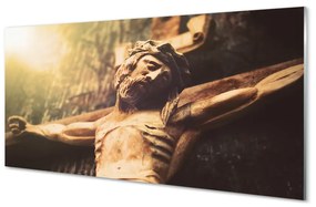Sklenený obraz Ježiš z dreva 140x70 cm