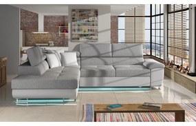 Rohová sedačka Alvin LED, Dostupné poťahy: Ekokoža Soft 011 (čierna) + Lux 06 + Ekokoža Soft 011 (čierna), Strana: pravá