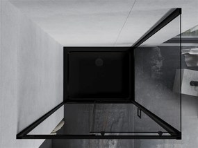 Mexen Apia sprchovací kút s posuvnými dverami 140 (dvere) x 100 (stena) cm, 5mm číre sklo, čierny profil + čierna sprchová vanička s čiernym sifónom, 840-140-100-70-00-4070B