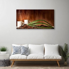 Obraz na plátne Šálky káva zrnká kuchyňa 140x70 cm