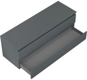 Mexen Rivel, kúpeľňová skrinka pod umývadlo 140 cm s hornou doskou, 2 zásuvky, drážkovaná, grafit matná - 91A20-14047-2-BFFC66