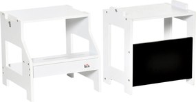 HOMCOM 2-v-1 Learning Tower Detské schodíky pre 3+ rokov s možnosťou premeny na stôl s tabuľou a bezpečnostným zábradlím 42x44x86 cm Biela | Aosom