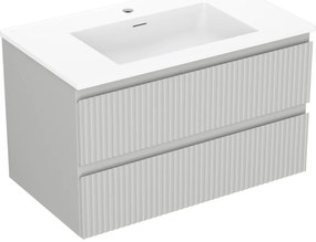 Mexen Rivel, kúpeľňová skrinka 80 cm s umývadlom Otis, 2 zásuvky, drážkovaná, sivá matná/biela, 91A20-08047-2-BFF62-W18M01