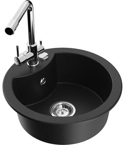 Mexen Diego, 1-komorový granitový drez 488x488x167 mm, chrómová batéria Duero, čierna, 6512-77-671600-00