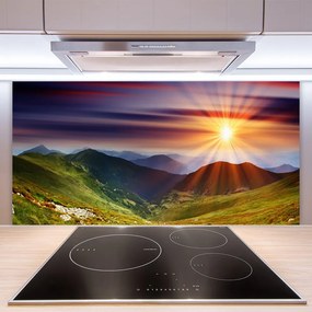 Sklenený obklad Do kuchyne Hory západ slnka príroda 120x60 cm