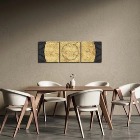 Obraz - Zlatá štruktúra N⁰2 (s hodinami) (90x30 cm)