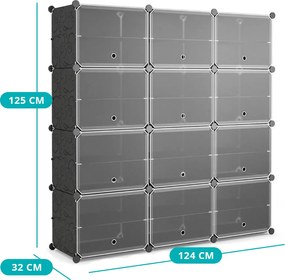 Organizér na topánky z plastu s 12 priehradkami a bočnými háčikmi